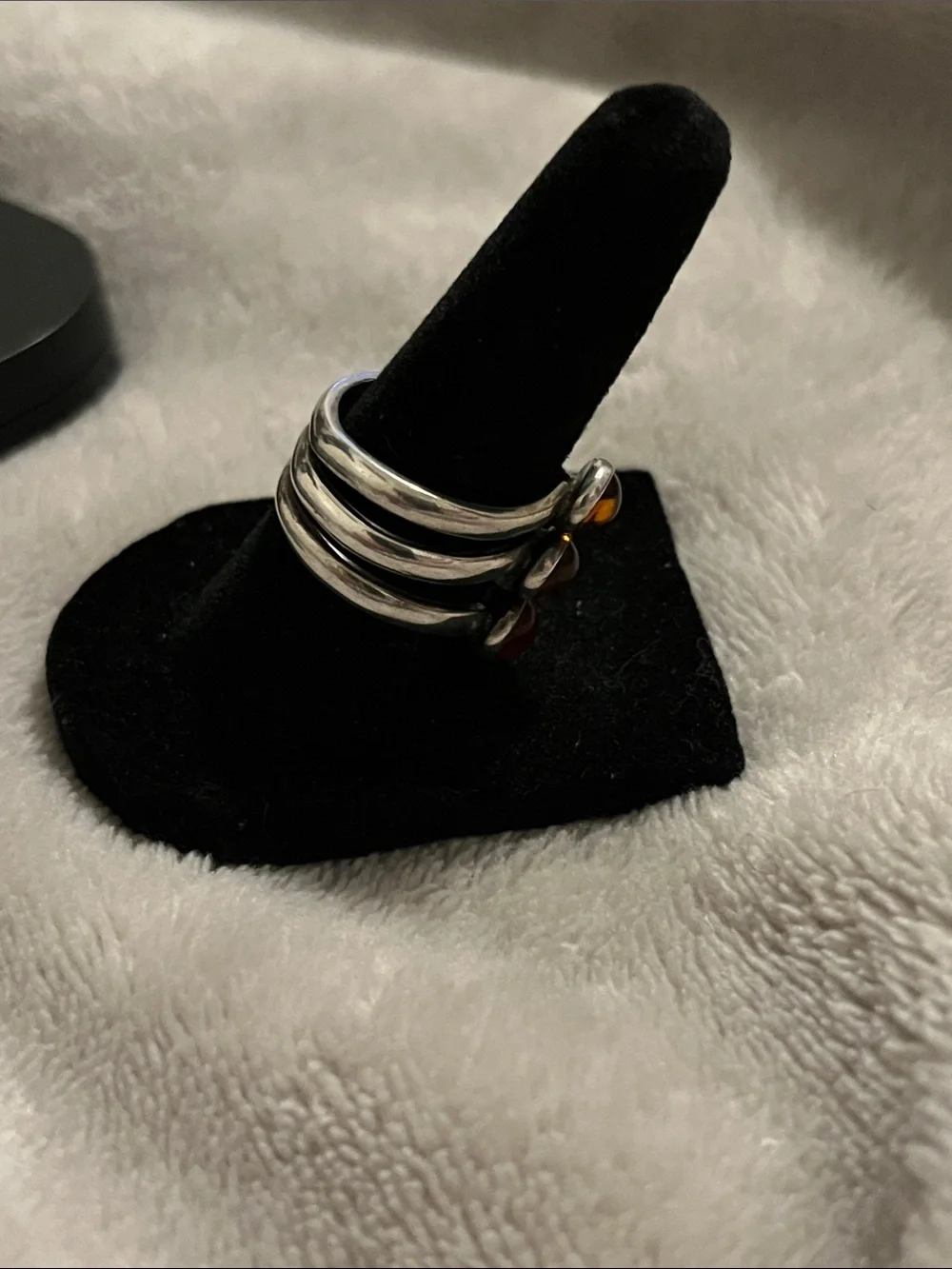 Vintage Sterling Silver Amber 3 Stone Ring